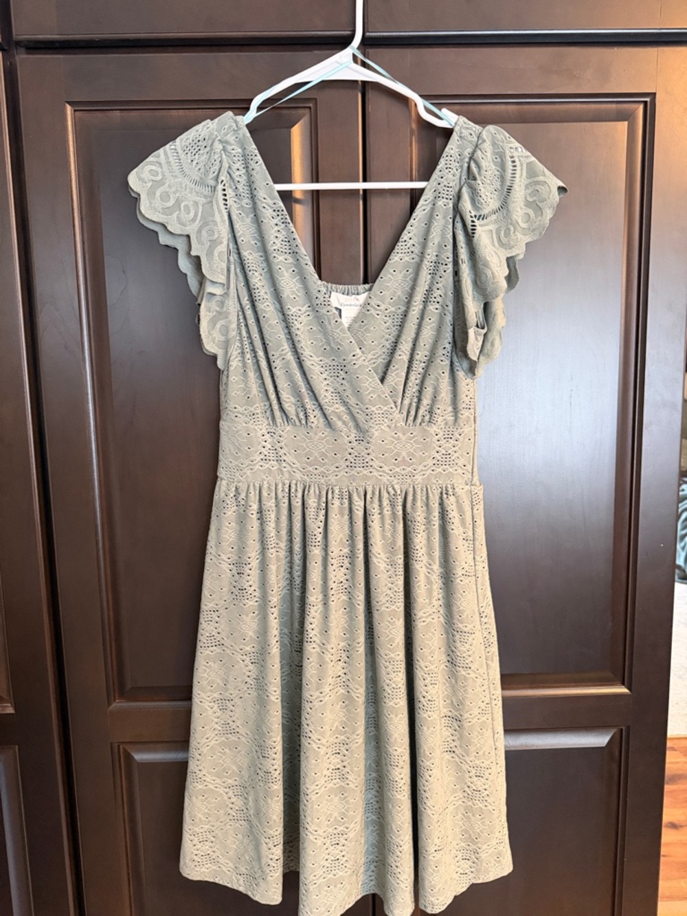 URBAN Romantics Lace Eyelet V-Neck Midi Dress in Sage Green